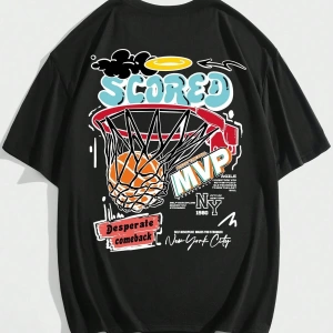 Street Life Guys Sloganlı Basketbol Grafikli Harajuku Style