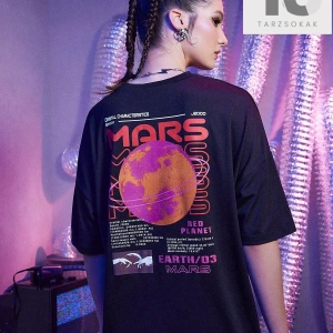 Street Life Letter Planet Grafik Büyük Boy Tişört