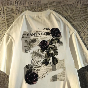 Streetwear Rose Baskılı Unisex Oversize Vintage