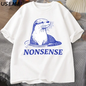 Su samuru Saçma Baskı TPamuk Tasarımcı Komik Deniz Samuru Meme Tee Vintage Y2K Hayvan 2944