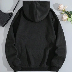 Sunflower Print Kangaroo Pocket Drawstring Hoodie Siyah