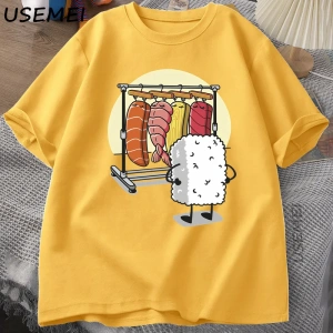 Suşi Dolap TKadın Erkek Komik Yüksek Kaliteli T-shirt Pamuk Grafik T Shirt Gevşek Kıs 2915