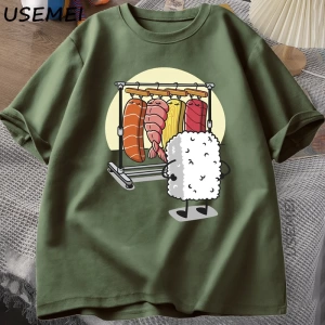 Suşi Dolap TKadın Erkek Komik Yüksek Kaliteli T-shirt Pamuk Grafik T Shirt Gevşek Kıs 2915