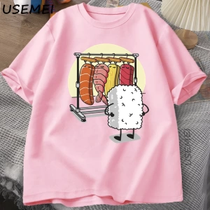 Suşi Dolap TKadın Erkek Komik Yüksek Kaliteli T-shirt Pamuk Grafik T Shirt Gevşek Kıs 2915
