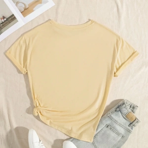 Süt İpek Normal Tişört, Minimalist Moda Günlük Giyim