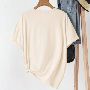Süt İpek Normal Tişört, Minimalist Moda Günlük Giyim