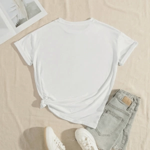 Süt İpek Normal Tişört, Minimalist Moda Günlük Giyim