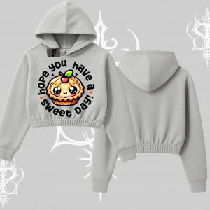 Sweet Day Cupcake Baskılı Kapşonlu Crop Sweatshirt