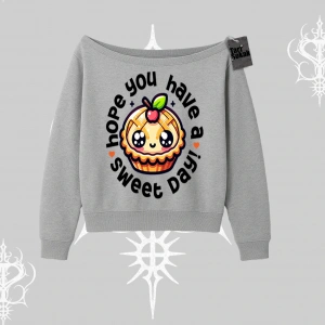 Sweet Day Cupcake Baskılı Kayık Yaka Sweatshirt