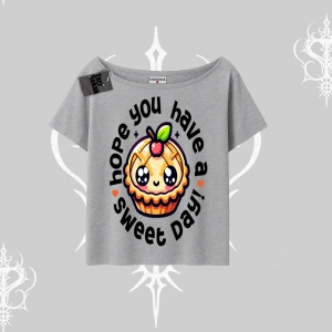 Sweet Day Cupcake Baskılı Kayık Yaka Tshirt