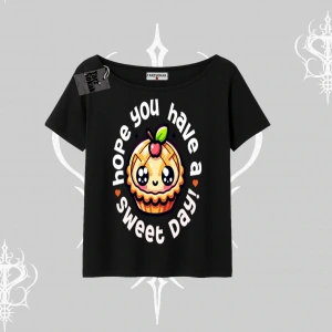 Sweet Day Cupcake Baskılı Kayık Yaka Tshirt