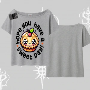 Sweet Day Cupcake Baskılı Kayık Yaka Tshirt
