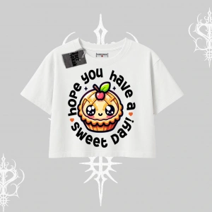 Sweet Day Cupcake Baskılı Oversize Crop Tshirt