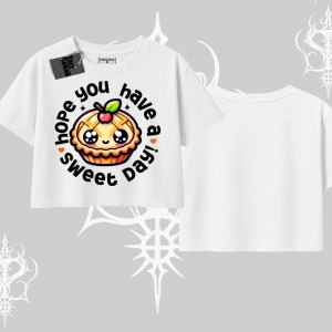 Sweet Day Cupcake Baskılı Oversize Crop Tshirt