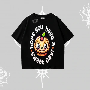 Sweet Day Cupcake Baskılı Oversize Tshirt