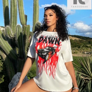 SXY Araba ve Harf Grafikli Damla Omuz Tişörtü