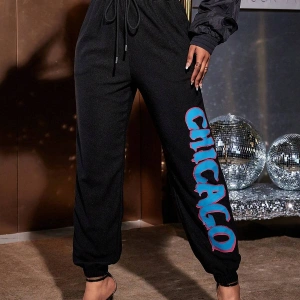 SXY Letter Graphic Drawstring Waist 4 Mevsim Eşofman