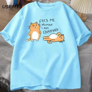 T-shirts Men Women Fuuny Cat Lovely Print T Shirt Summer Cotton Mens T-shirts Casual Harajuk 3029