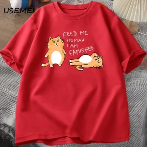 T-shirts Men Women Fuuny Cat Lovely Print T Shirt Summer Cotton Mens T-shirts Casual Harajuk 3029