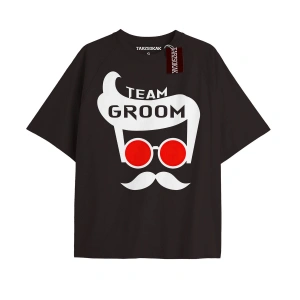TEAM GROOM  Unisex Oversize Yazılı Tshirt SİYAH
