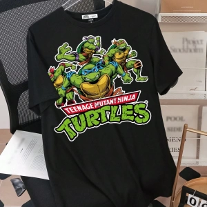 TEENAGE MUTANT NINJA TURTLES X SHEIN Erkek Karikatür Kaplumbağa ve Harf Grafik Yuvarlak Yaka