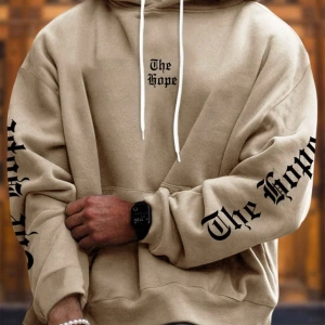 The Hope Renkli Baskılı Oversize Kapüşonlu Sweatshirt Bej