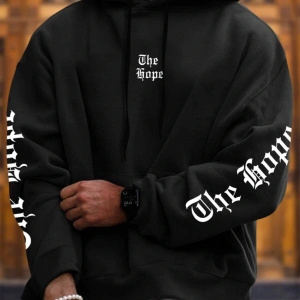 The Hope Renkli Baskılı Oversize Kapüşonlu Sweatshirt Beyaz