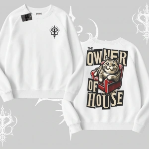The Owner of House Kedi Arka Baskılı Biskilet Sweatshirt
