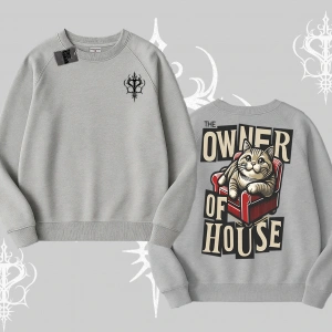 The Owner of House Kedi Arka Baskılı Biskilet Sweatshirt
