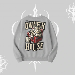 The Owner of House Kedi Arka Baskılı Biskilet Sweatshirt