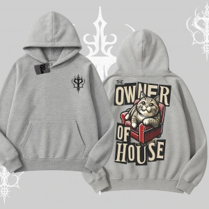 The Owner of House Kedi Arka Baskılı Kapşonlu Sweatshirt