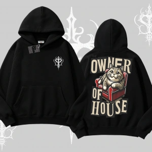 The Owner of House Kedi Arka Baskılı Kapşonlu Sweatshirt