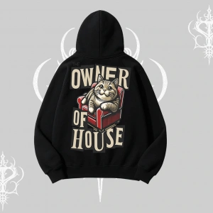 The Owner of House Kedi Arka Baskılı Kapşonlu Sweatshirt