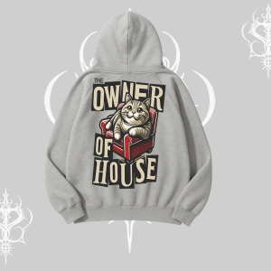 The Owner of House Kedi Arka Baskılı Kapşonlu Sweatshirt