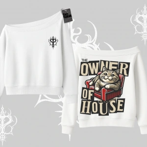 The Owner of House Kedi Arka Baskılı Kayık Yaka Sweatshirt