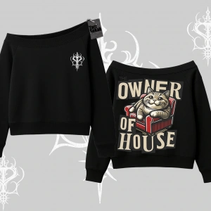 The Owner of House Kedi Arka Baskılı Kayık Yaka Sweatshirt