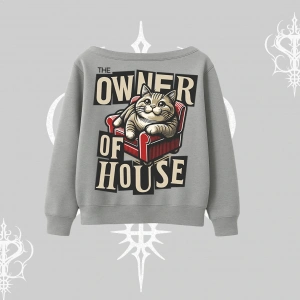 The Owner of House Kedi Arka Baskılı Kayık Yaka Sweatshirt