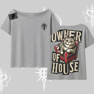 The Owner of House Kedi Arka Baskılı Kayık Yaka Tshirt