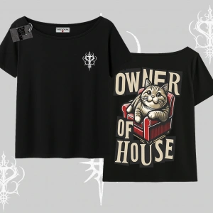 The Owner of House Kedi Arka Baskılı Kayık Yaka Tshirt