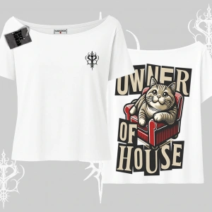 The Owner of House Kedi Arka Baskılı Kayık Yaka Tshirt