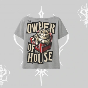 The Owner of House Kedi Arka Baskılı Kayık Yaka Tshirt