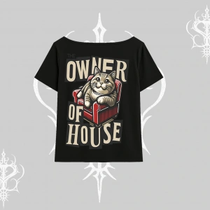 The Owner of House Kedi Arka Baskılı Kayık Yaka Tshirt