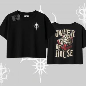 The Owner of House Kedi Arka Baskılı Oversize Crop Tshirt