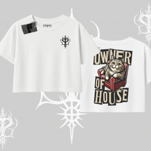 The Owner of House Kedi Arka Baskılı Oversize Crop Tshirt