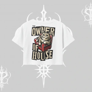 The Owner of House Kedi Arka Baskılı Oversize Crop Tshirt