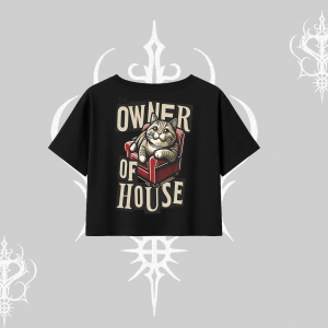 The Owner of House Kedi Arka Baskılı Oversize Crop Tshirt