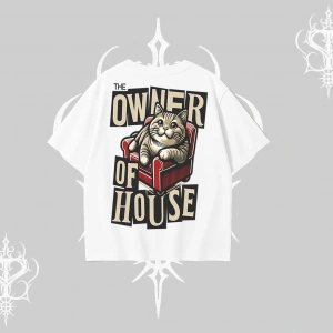 The Owner of House Kedi Arka Baskılı Oversize Tshirt