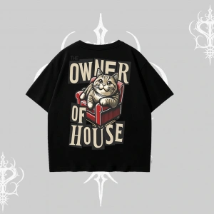 The Owner of House Kedi Arka Baskılı Oversize Tshirt