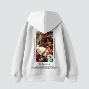 The Two Crowns Baskılı Oversize Unisex Premium Beyaz