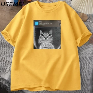 There Is Motion At Your Front Door Funny Cat Meme T-shirts Parody Tees Casual Cotton Short Sl 2894